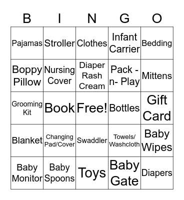 Baby Shower Gift Bingo Card