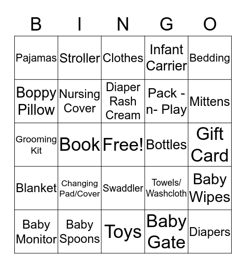 Baby Shower Gift Bingo Card