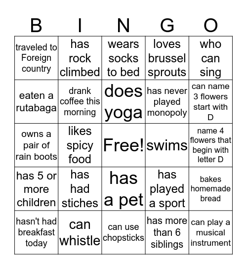 Find Someone Who Bingo Card