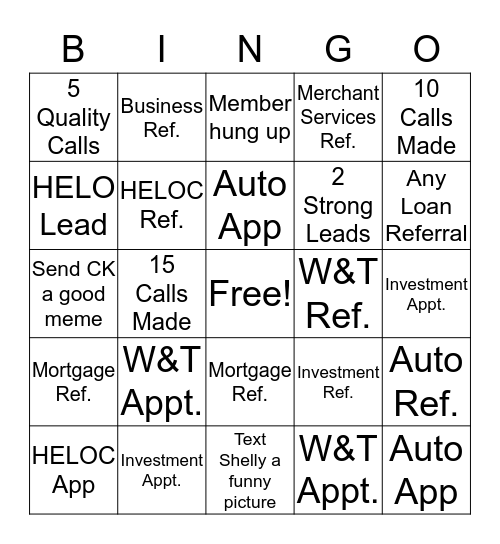 Call Night Bingo Card