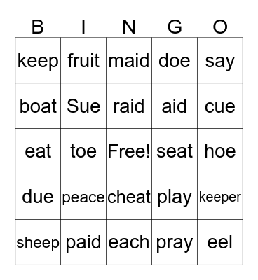 Phonetic Skill 5 Bingo Card