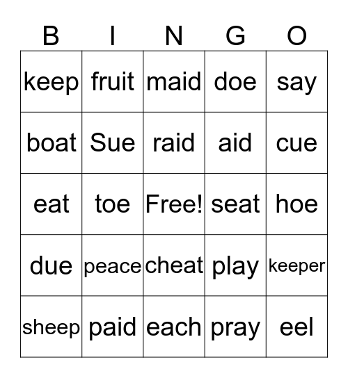 Phonetic Skill 5 Bingo Card