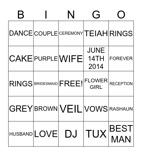 Bride Bingo! Bingo Card