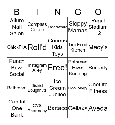 Ballston Mall BINGO Card