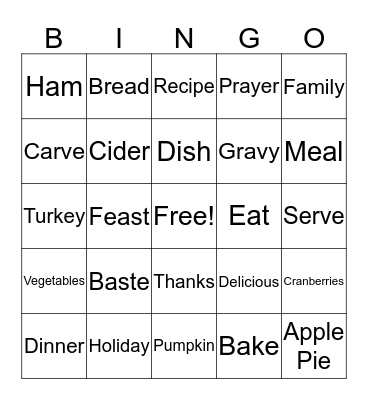 Thanksgiving Bingo by Make-A-Wish Bingo Card