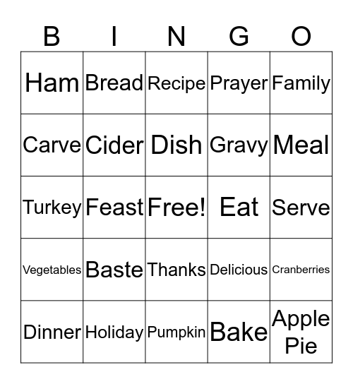 Thanksgiving Bingo by Make-A-Wish Bingo Card