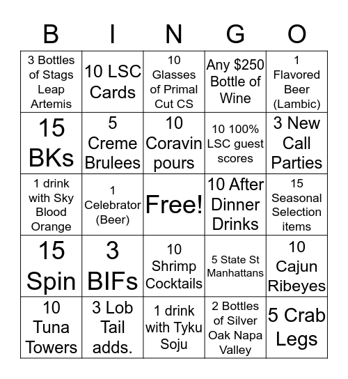 Morton's Bingo  Bingo Card