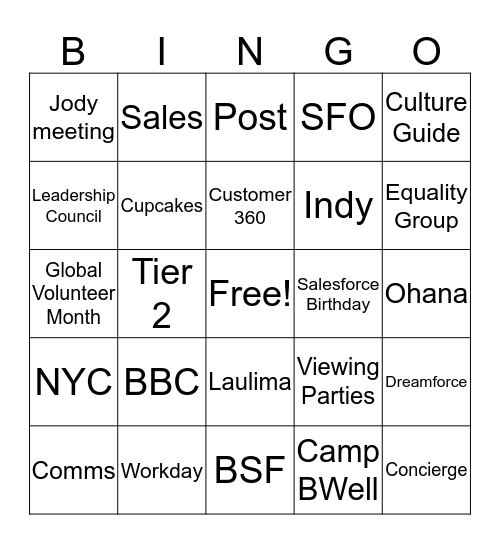 Employee Engagement & Events Team Bingo Card
