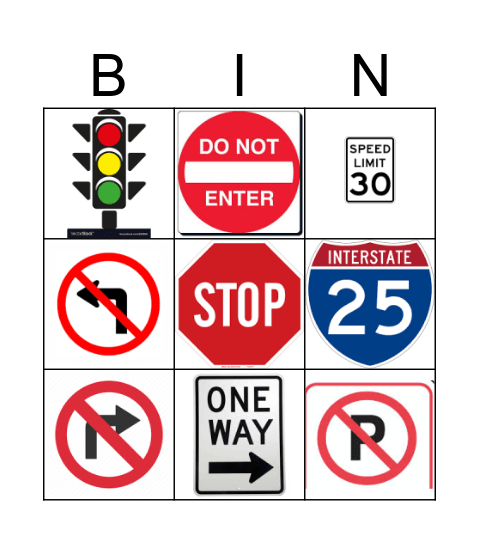 Road Sign Bingo! Bingo Card