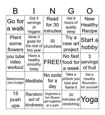 Healthy Lifestyle Bingo Week 4 Bingo Card