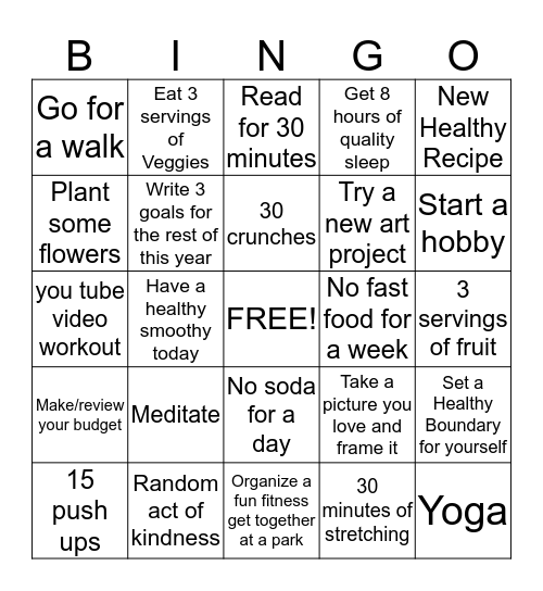 Healthy Lifestyle Bingo Week 4 Bingo Card