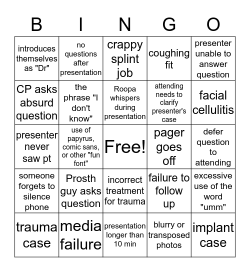 Grand Rounds Bingo Card