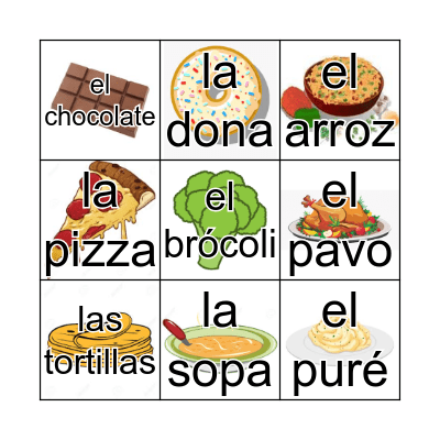 La comida Bingo Card