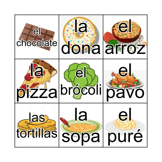 La comida Bingo Card