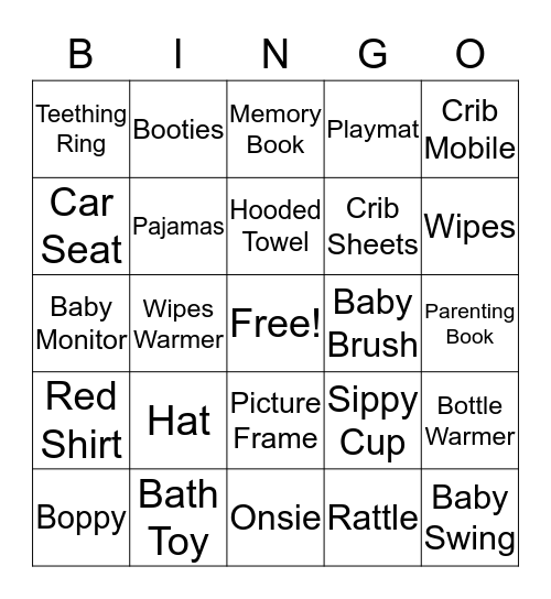 Baby Shower Bingo Card