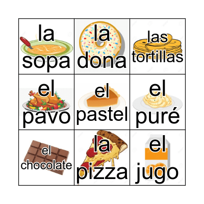 La comida Bingo Card