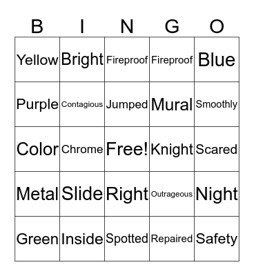 Vocabulary word bingo Card