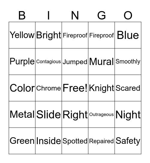 Vocabulary word bingo Card