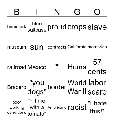 Bracero Program: NPR Audio Bingo Card