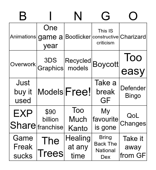 Pokémon Bingo Card