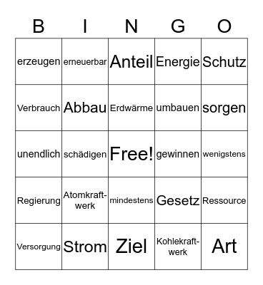 die Umwelt-Einführung Bingo Card