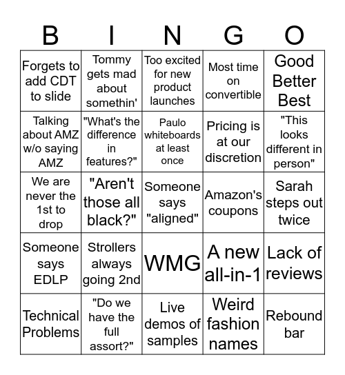 Vendor Meeting Bingo Card