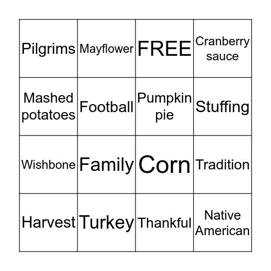 Thanksgiving Bingo Card