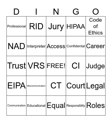 ASL 2 Bingo Card