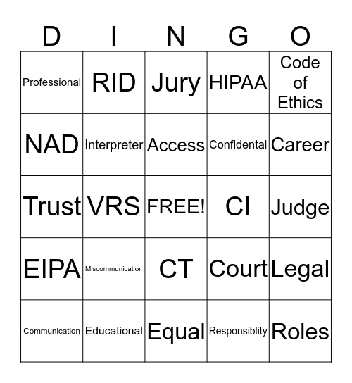 ASL 2 Bingo Card