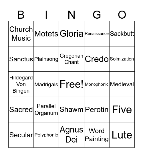 Medieval/Renaissance Bingo Card