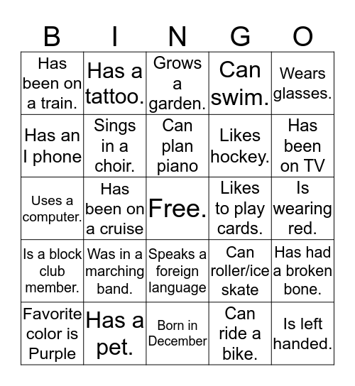 ICEBREAKER BINGO Card