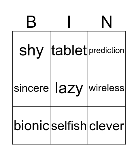 Bingo for specialists Bingo Card