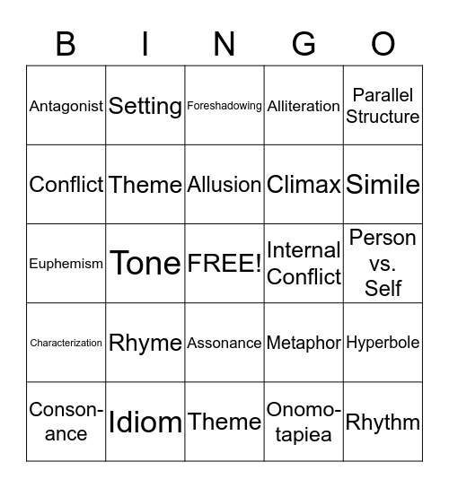 English II Bingo Card