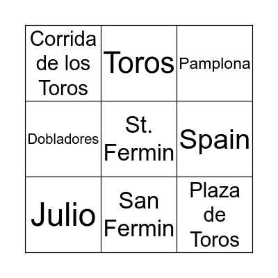 Corrida de los Toros Bingo Card