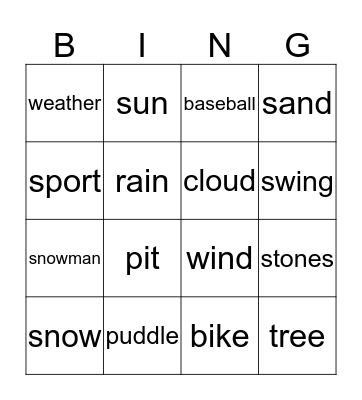 Outdoors Bingo Card