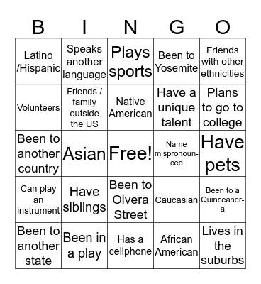 Untitled Bingo Card
