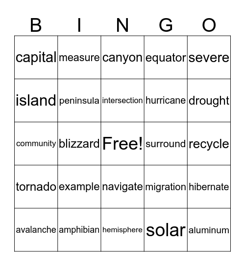 Science Bingo Card