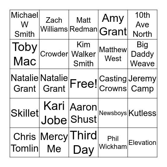 Worship Bingo Card