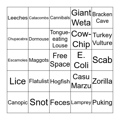 Gross-Out Bingo Card
