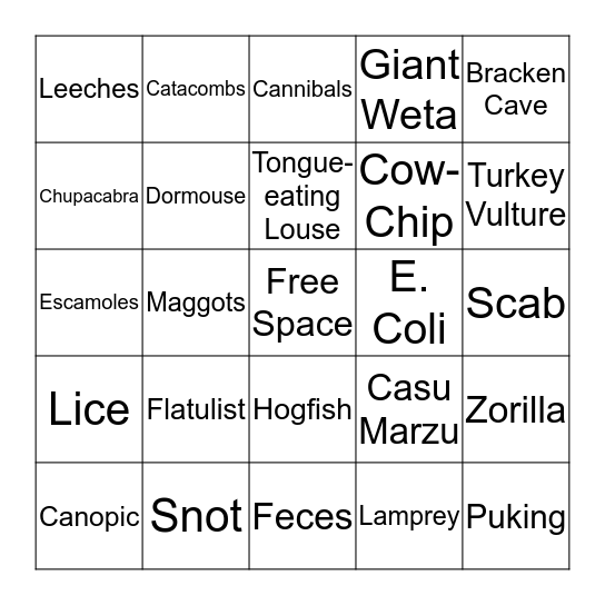 Gross-Out Bingo Card