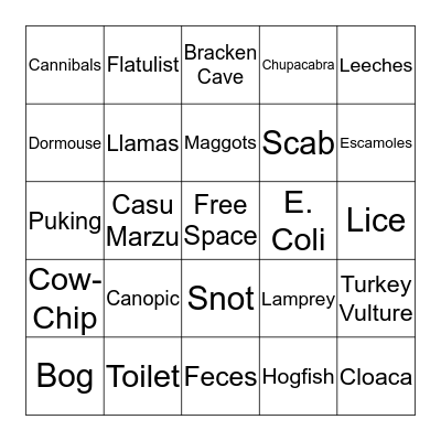 Gross-Out Bingo Card