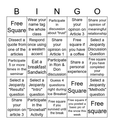 Relationships & Networks Bingo Card