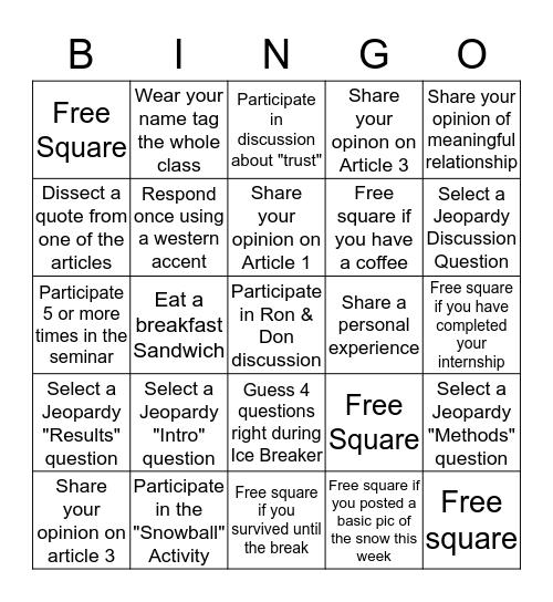 Relationships & Networks Bingo Card