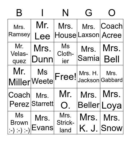 FIS Special People in YOUR Life!!  Bingo Card