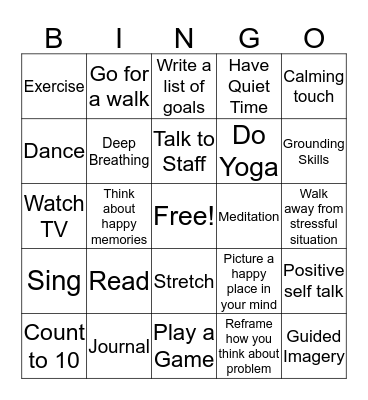 Coping Skills Bingo Card