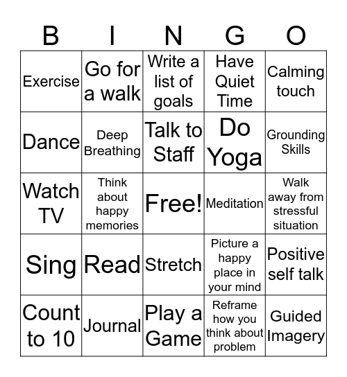 Coping Skills Bingo Card