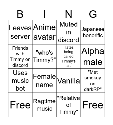 Timmy's alt bingo Card