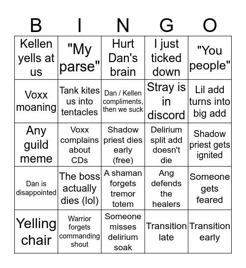 Za'qul Progression Bingo Card