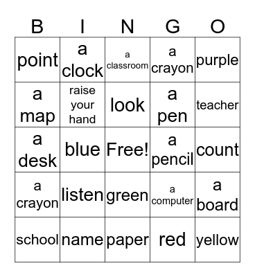 Classroom Bingo Card