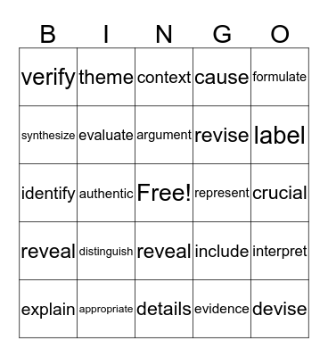 Academic Vocabulary Bingo Card